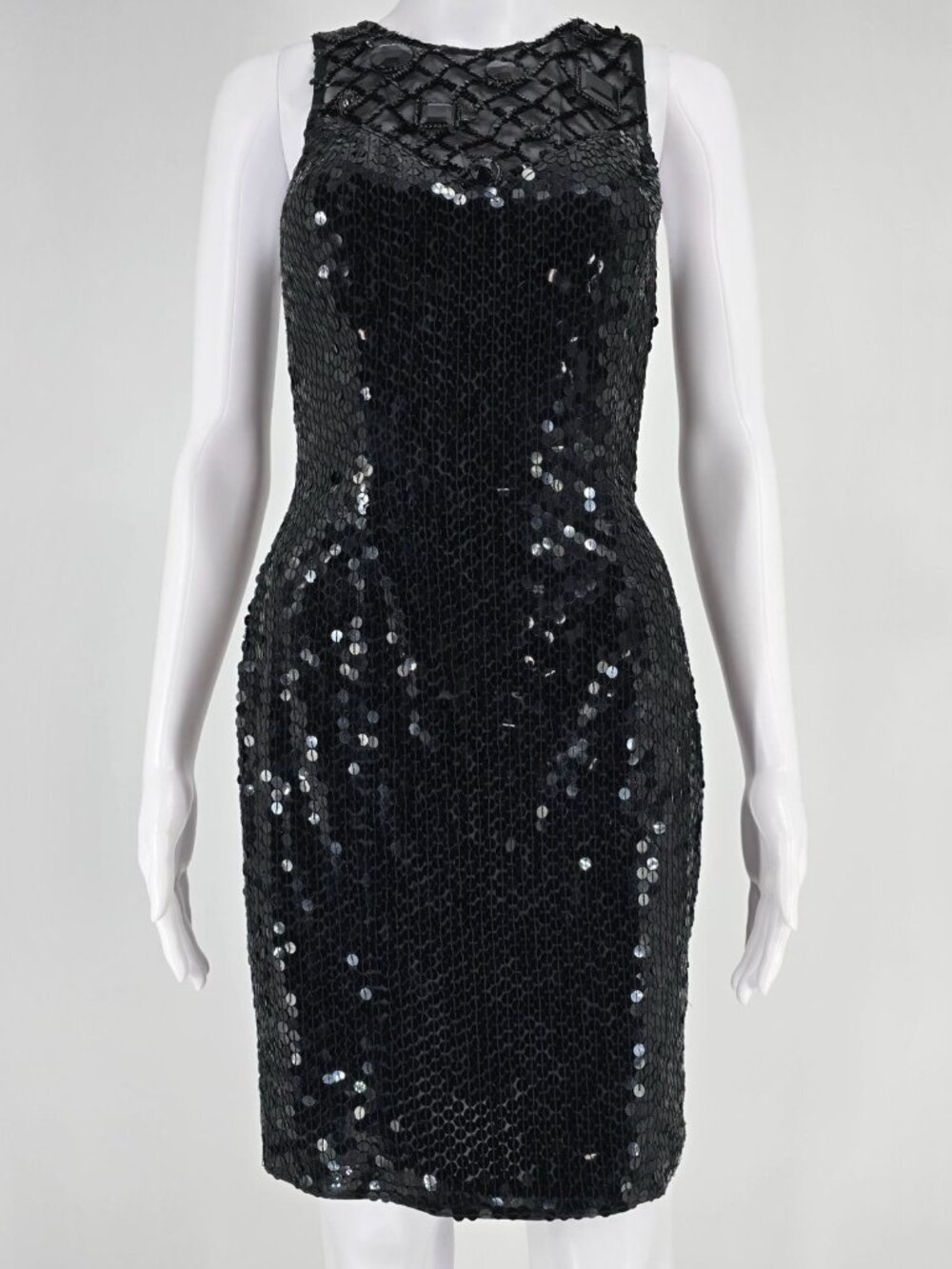 Vintage Y2K Nightline by Della Fougali Black Sequin Sheathe Dress (XS)